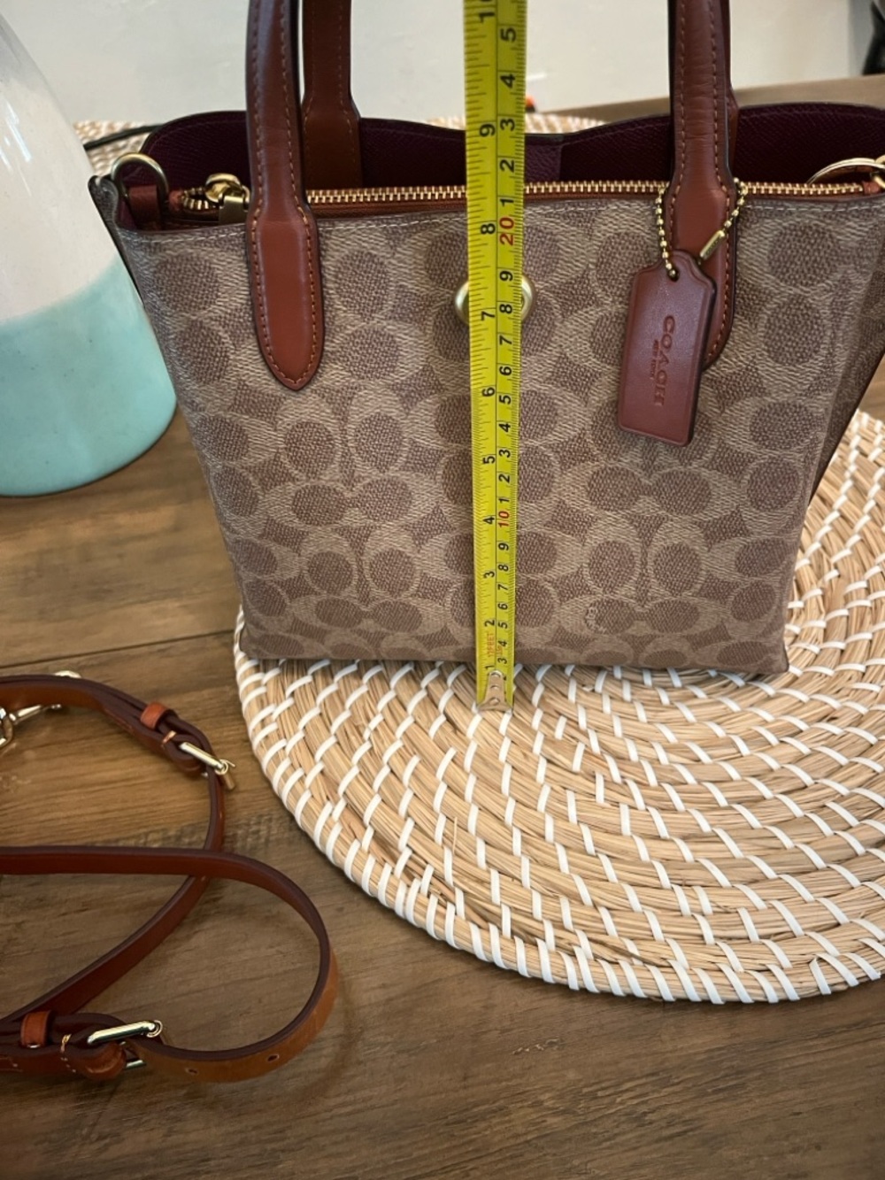 Coach Small willow Satchel in Beige Signature Canvas with Chestnut Trim - Picture 14 of 16